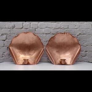 Vintage Copper Shell Wall Sconces – Pair of Decorative Candle Holders
